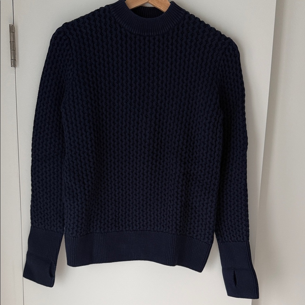 COS Dark Blue Textured Cable Crewneck Sweater